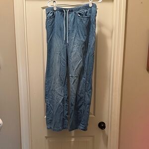 Light Blue Baggy Leg Drawstring Jeans for Women